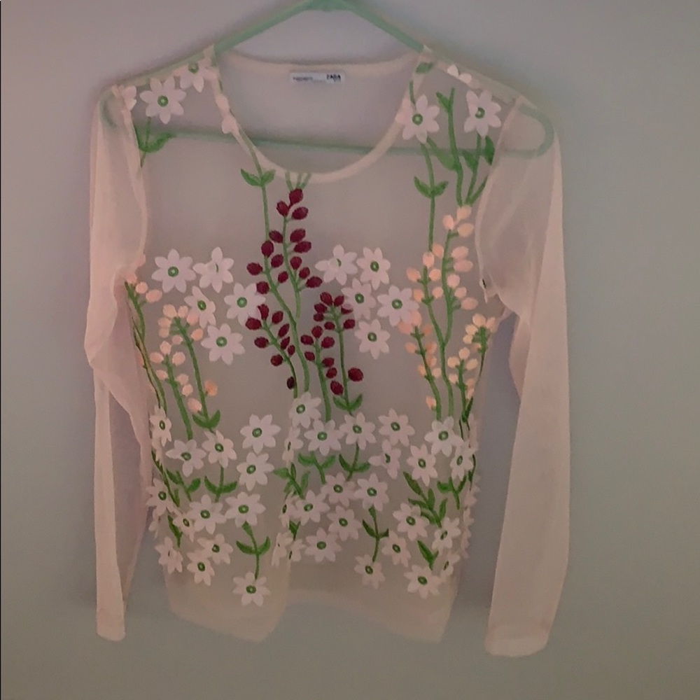 Embroidered mesh top